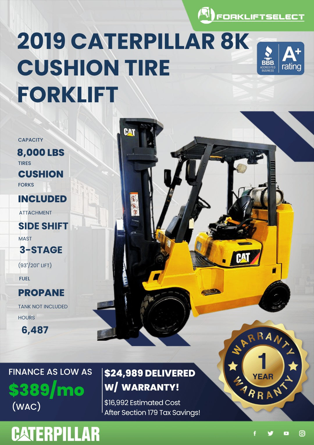 2019 Caterpillar 8K Cushion Tire Fo...