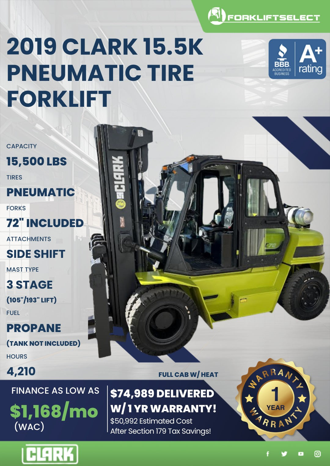 2019.0 Clark 15.5K Pneumatic Tire F...