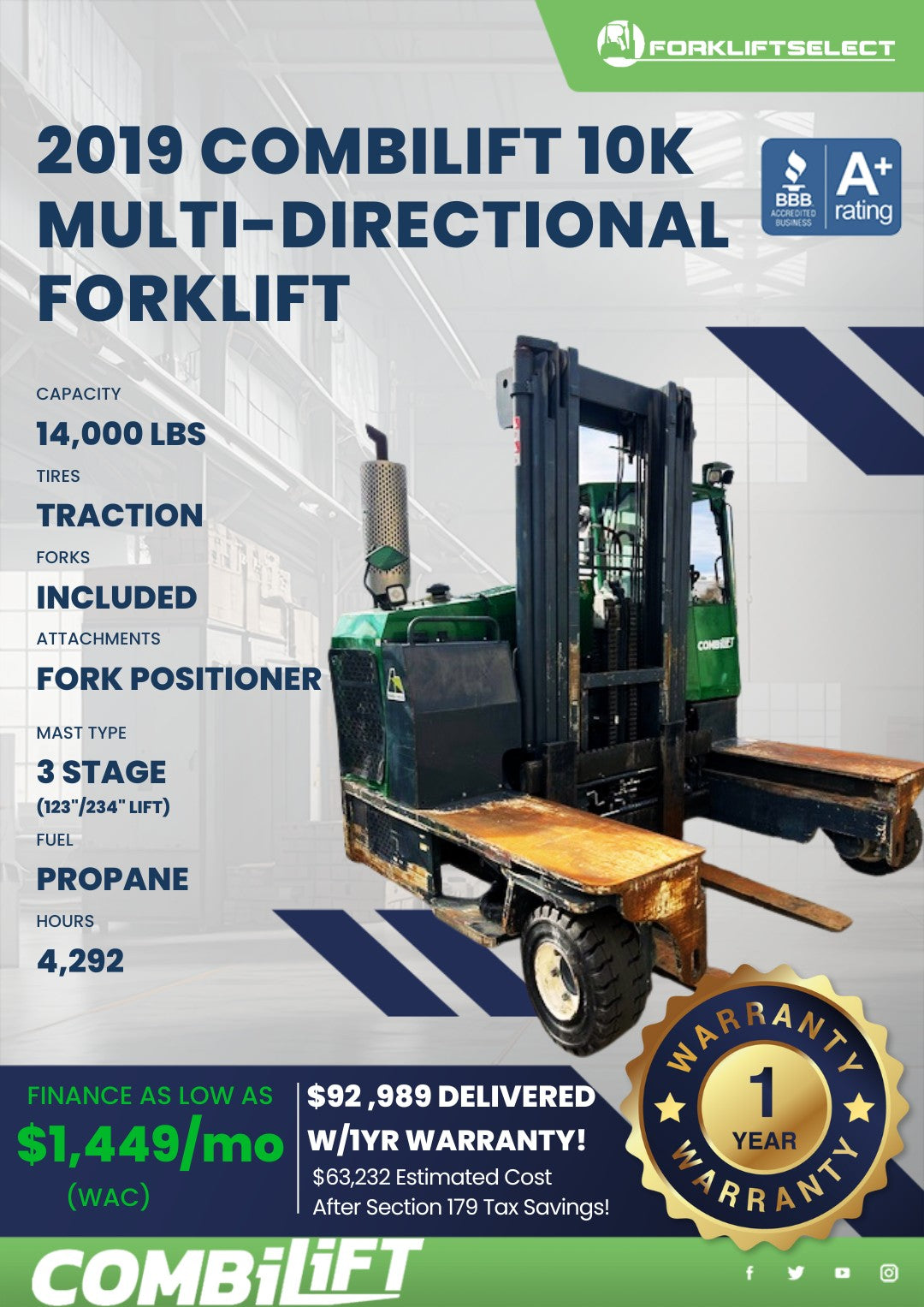 2019.0 Combilift 14K Pneumatic Tire...