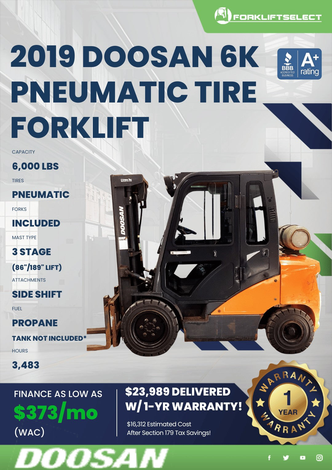 2019.0 Doosan 6K Pneumatic Tire For...