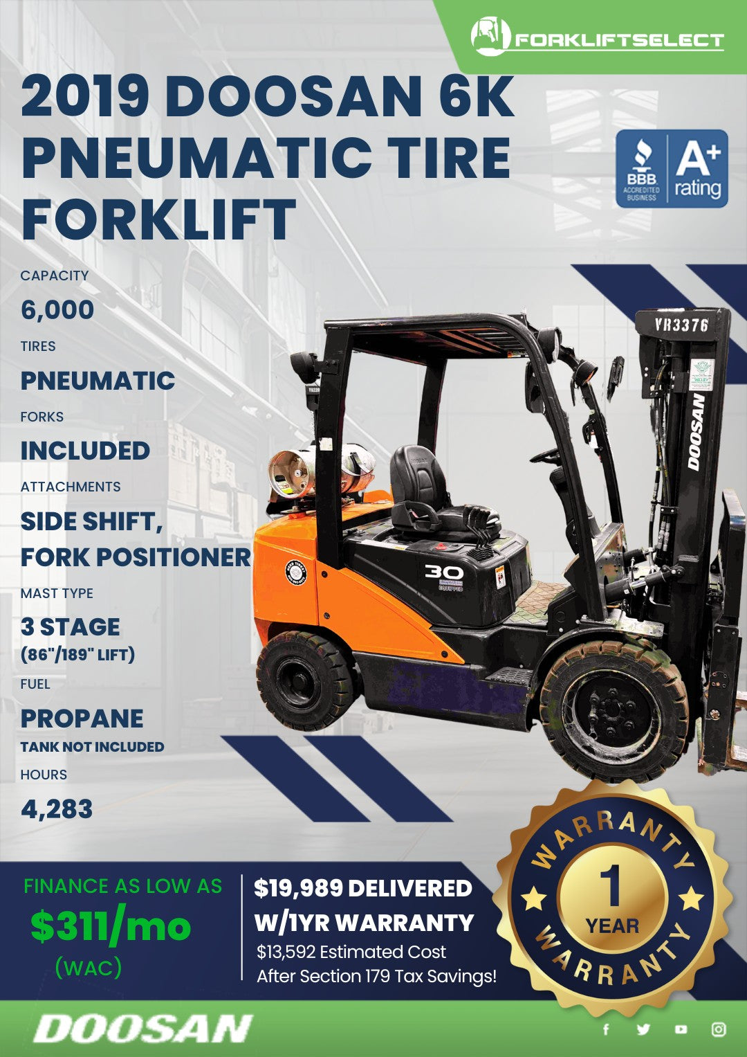 2019.0 Doosan 6K Pneumatic Tire For...
