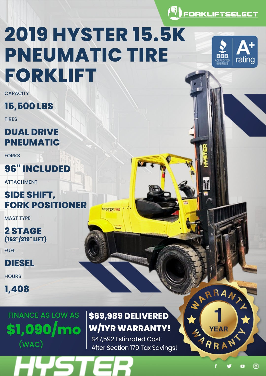 2019.0 Hyster 16K Pneumatic Tire Fo...