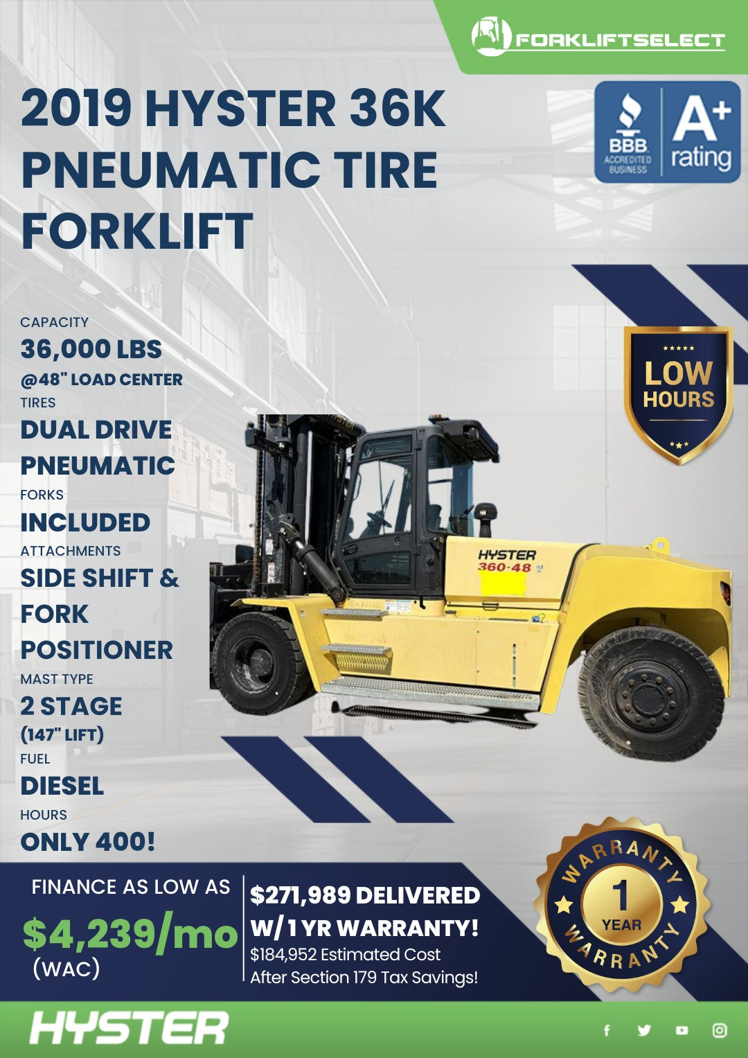2019.0 Hyster 36K Pneumatic Tire Fo...