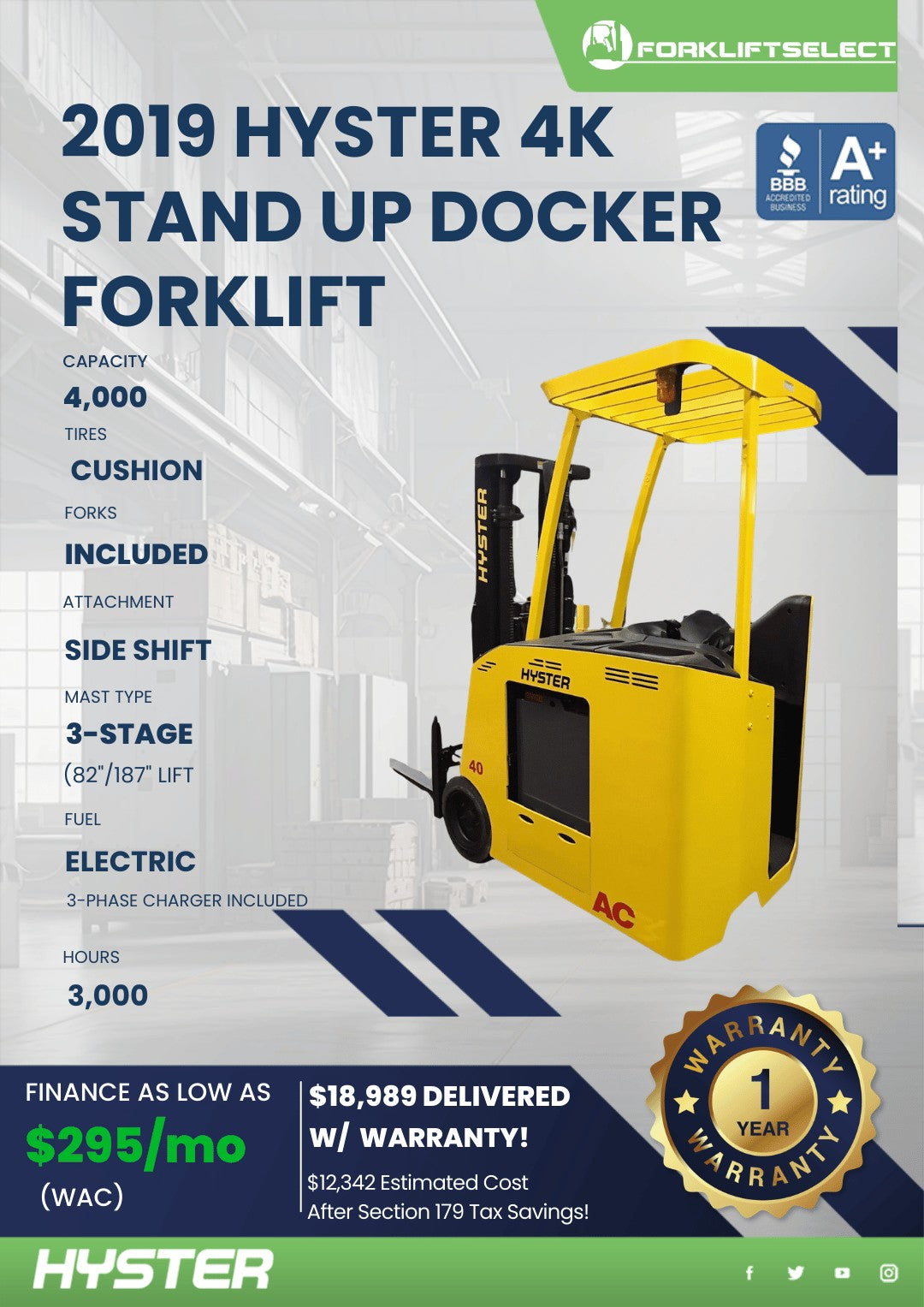 2019.0 Hyster 4K Cushion Tire Stand...