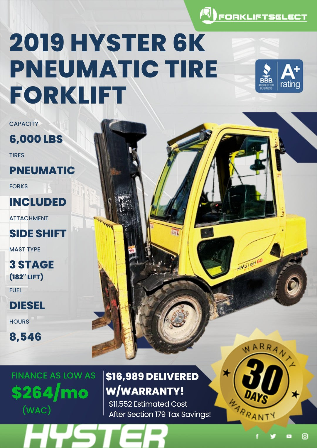 2019 Hyster 6K Pneumatic Tire Forkl...