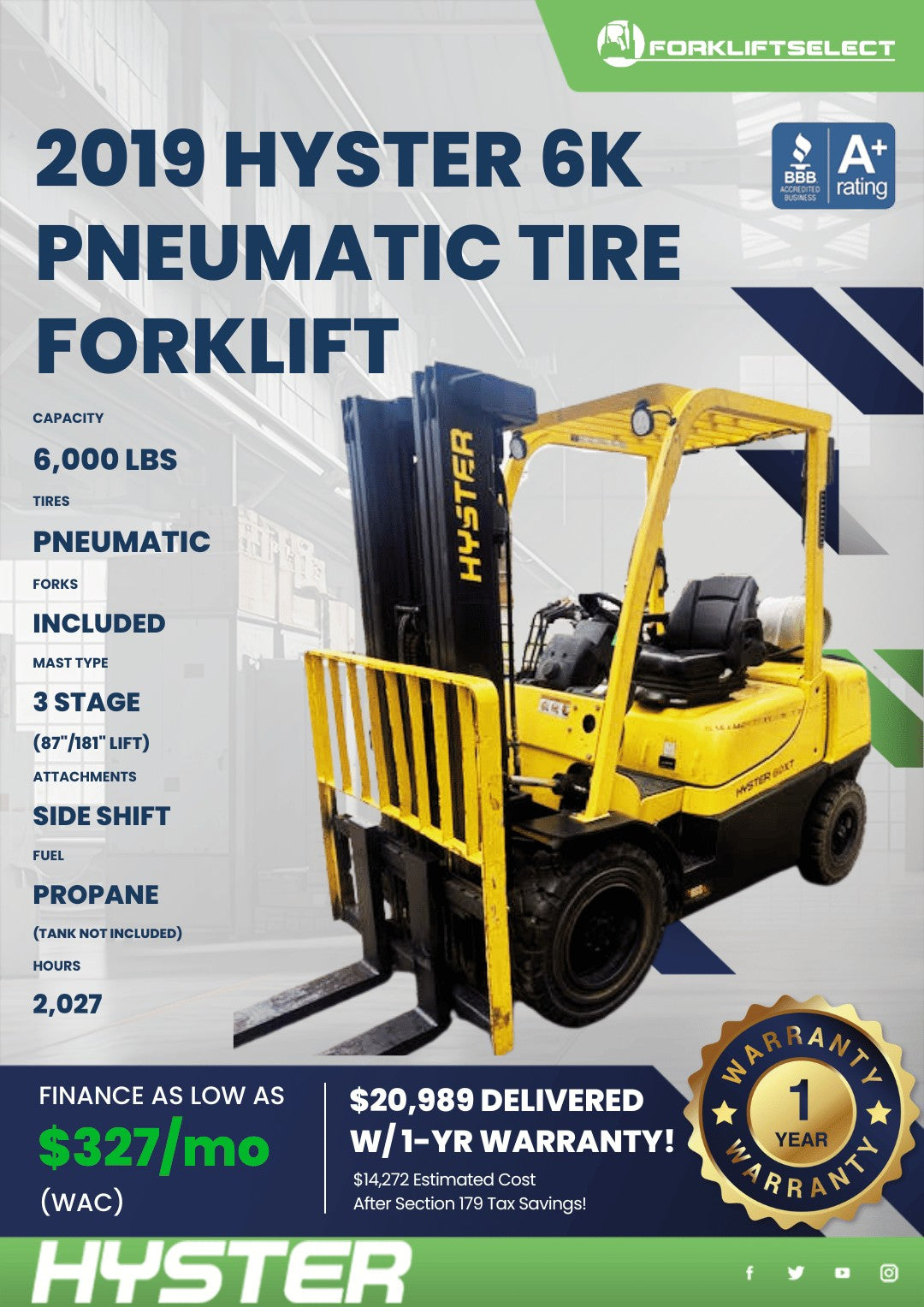 2019.0 Hyster 6K Pneumatic Tire For...