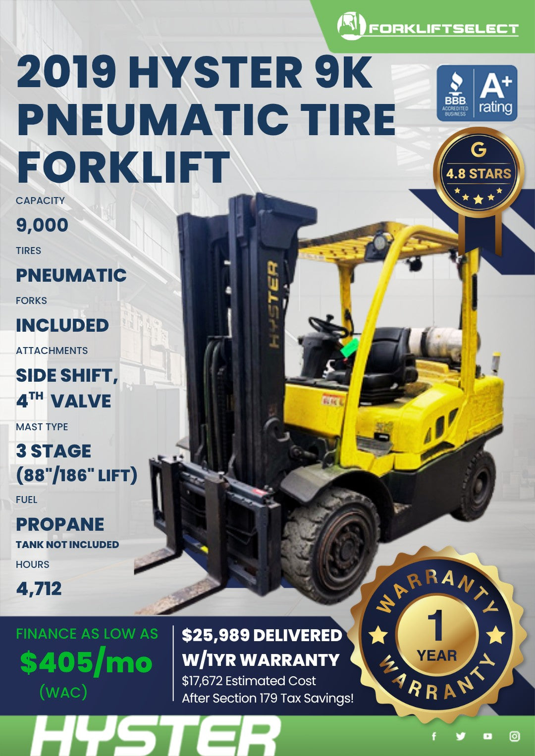 2019.0 Hyster 9K Pneumatic Tire For...