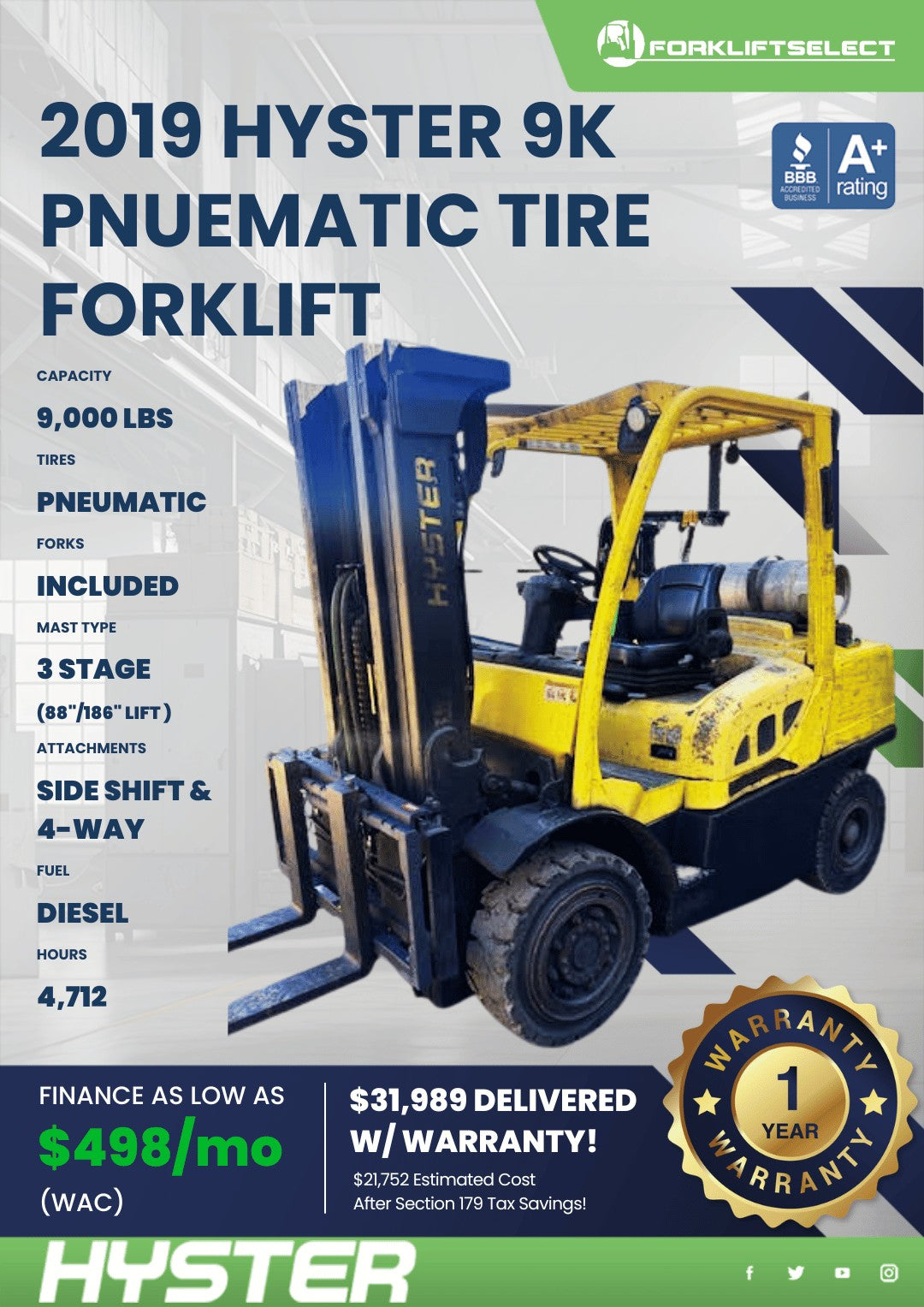 2019.0 Hyster 9K Pneumatic Tire For...
