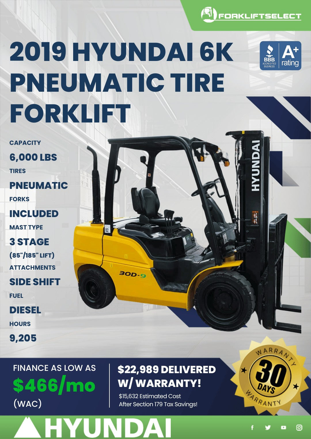 2019 Hyundai 6K Pneumatic Tire Fork...
