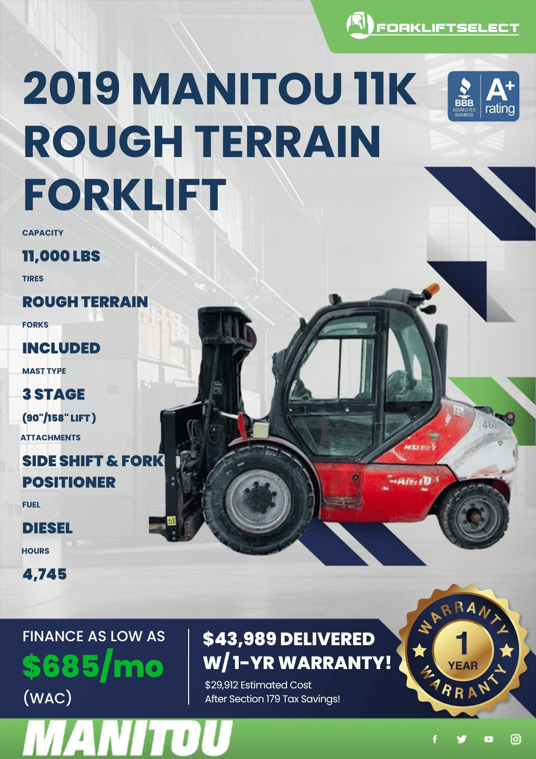2019.0 Manitou 11K Rough Terrain Forklift