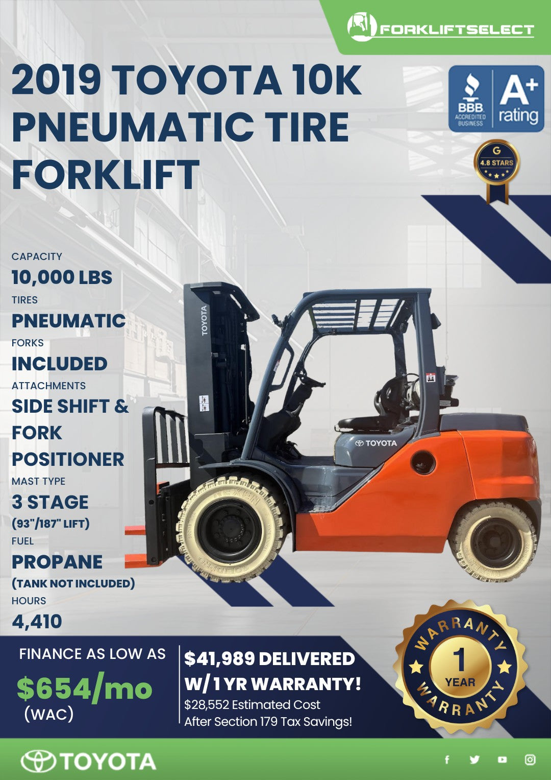 2019.0 Toyota 10K Pneumatic Tire Fo...