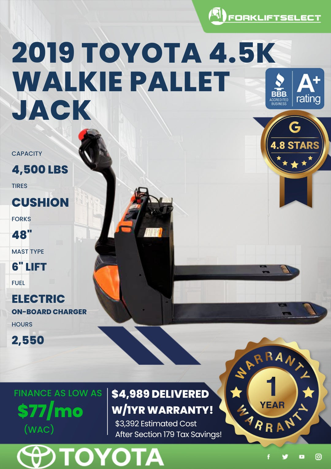 2019 Toyota 4.5K Cushion Tire Walki...
