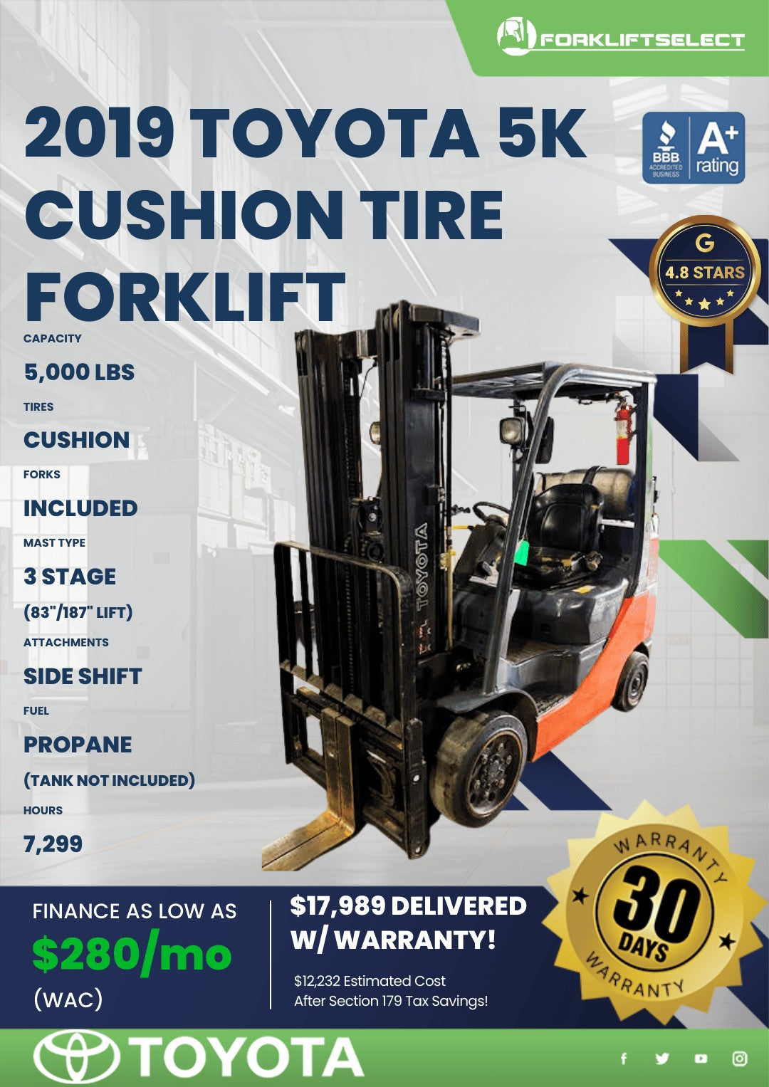 2019.0 Toyota 5K Cushion Tire Forkl...