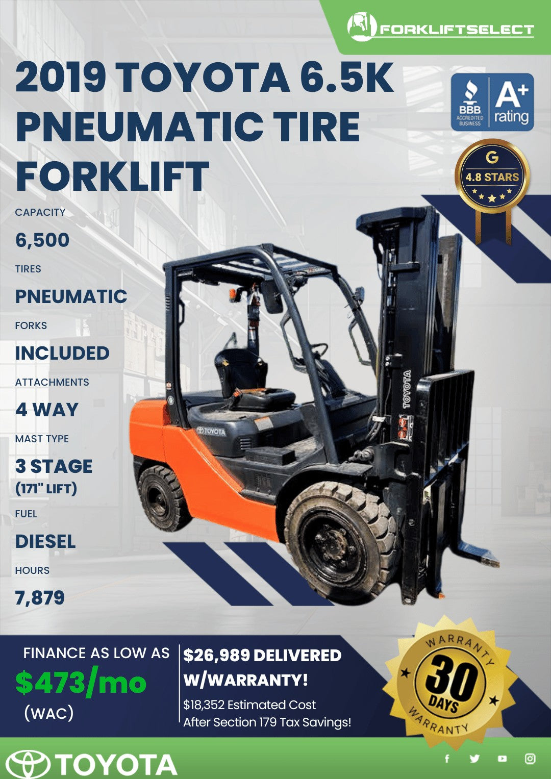 2019 Toyota 6.5K Pneumatic Tire For...