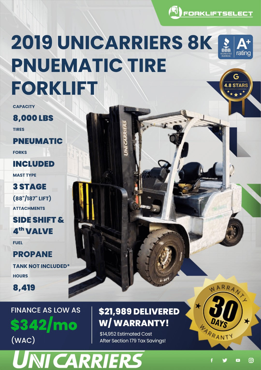 2019 Unicarriers 8K Pneumatic Tire ...