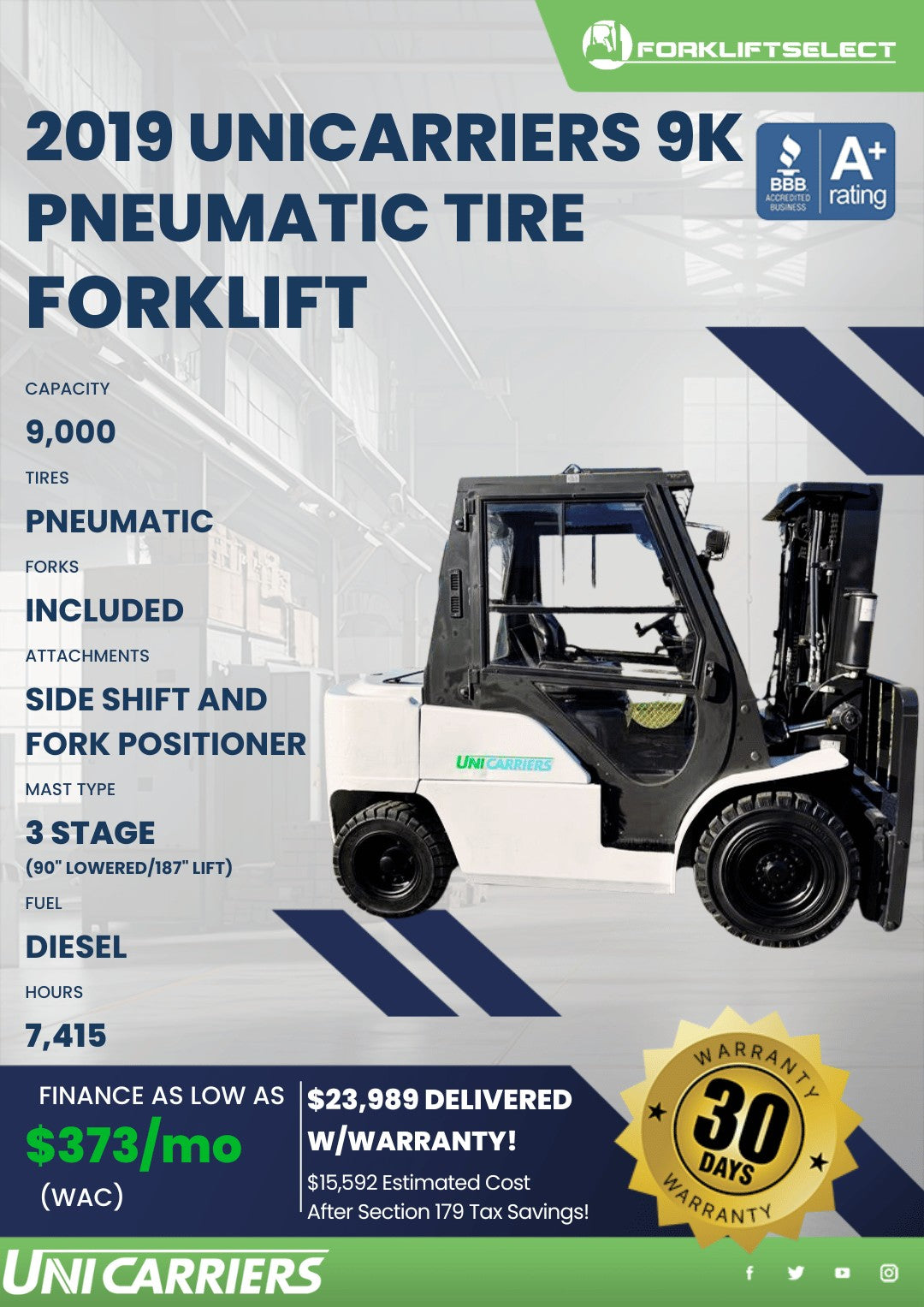 2019 UniCarriers 9K Pneumatic Tire ...