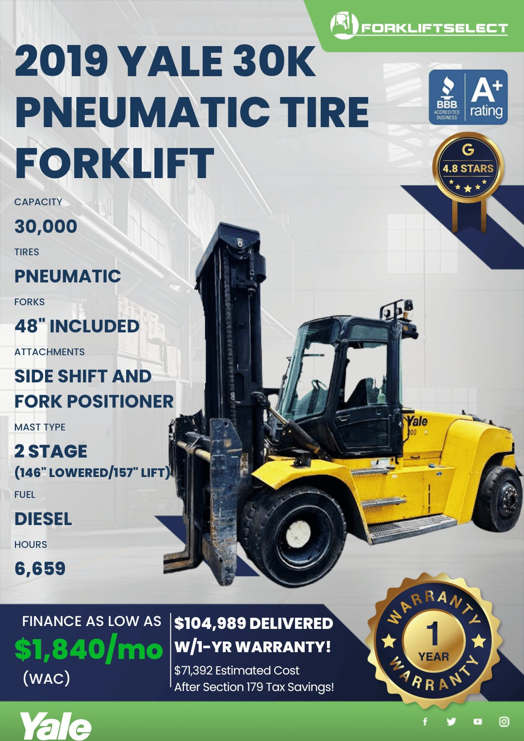 2019 Yale 30K Pneumatic Tire Forkli...