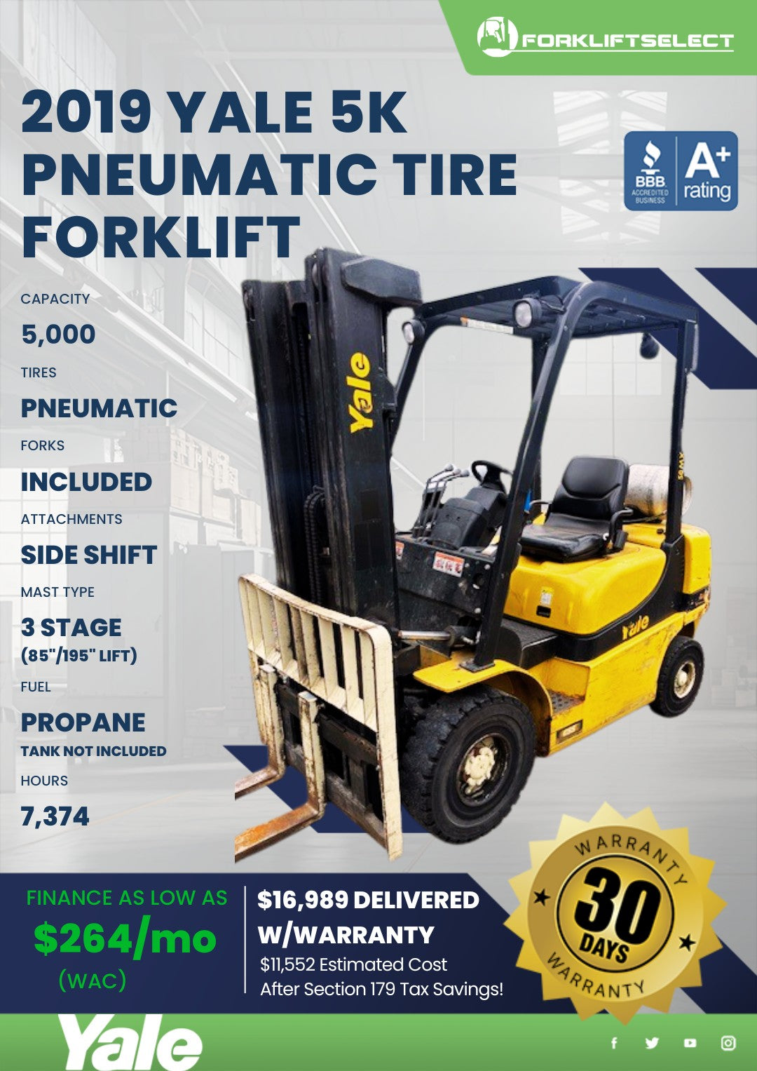 2019 Yale 5K Pneumatic Tire Forklif...
