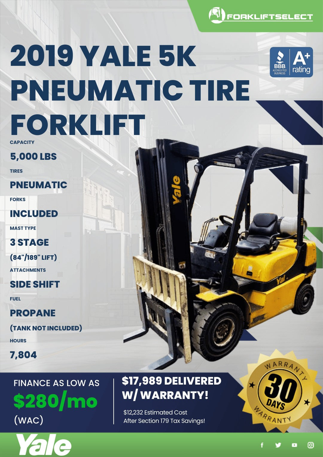 2019.0 Yale 5K Pneumatic Tire Forkl...