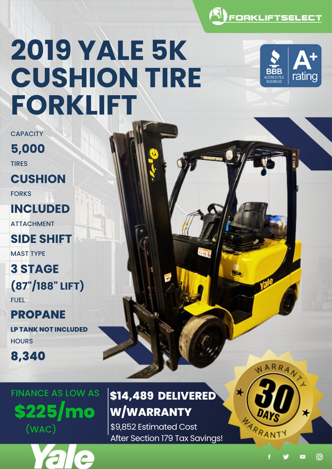 2019.0 Yale 5K Cushion Tire Forklif...