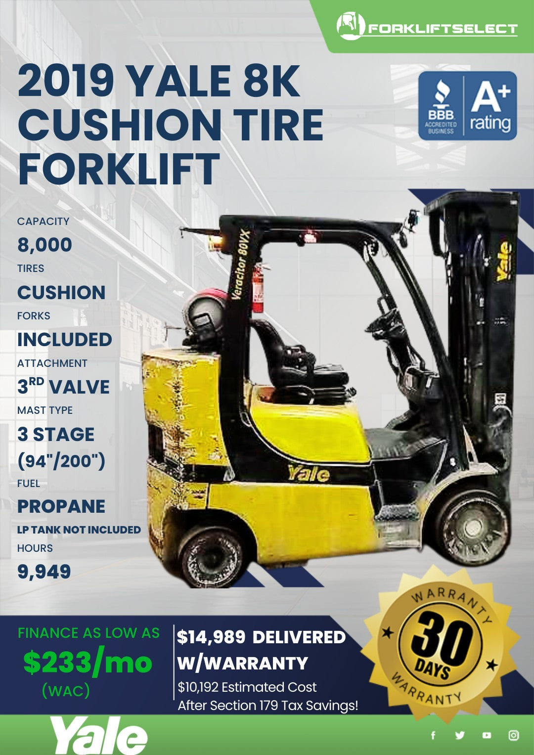 2019.0 Yale 8K Cushion Tire Forklif...