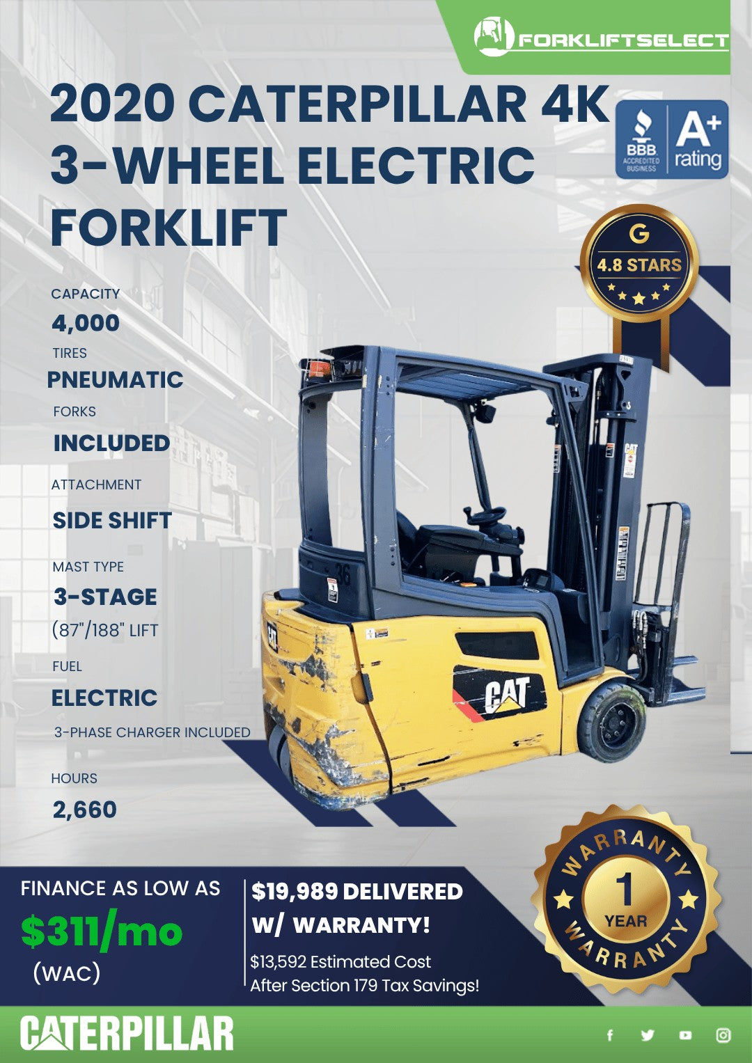 2020 Caterpillar 4K 3-Wheel Electri...