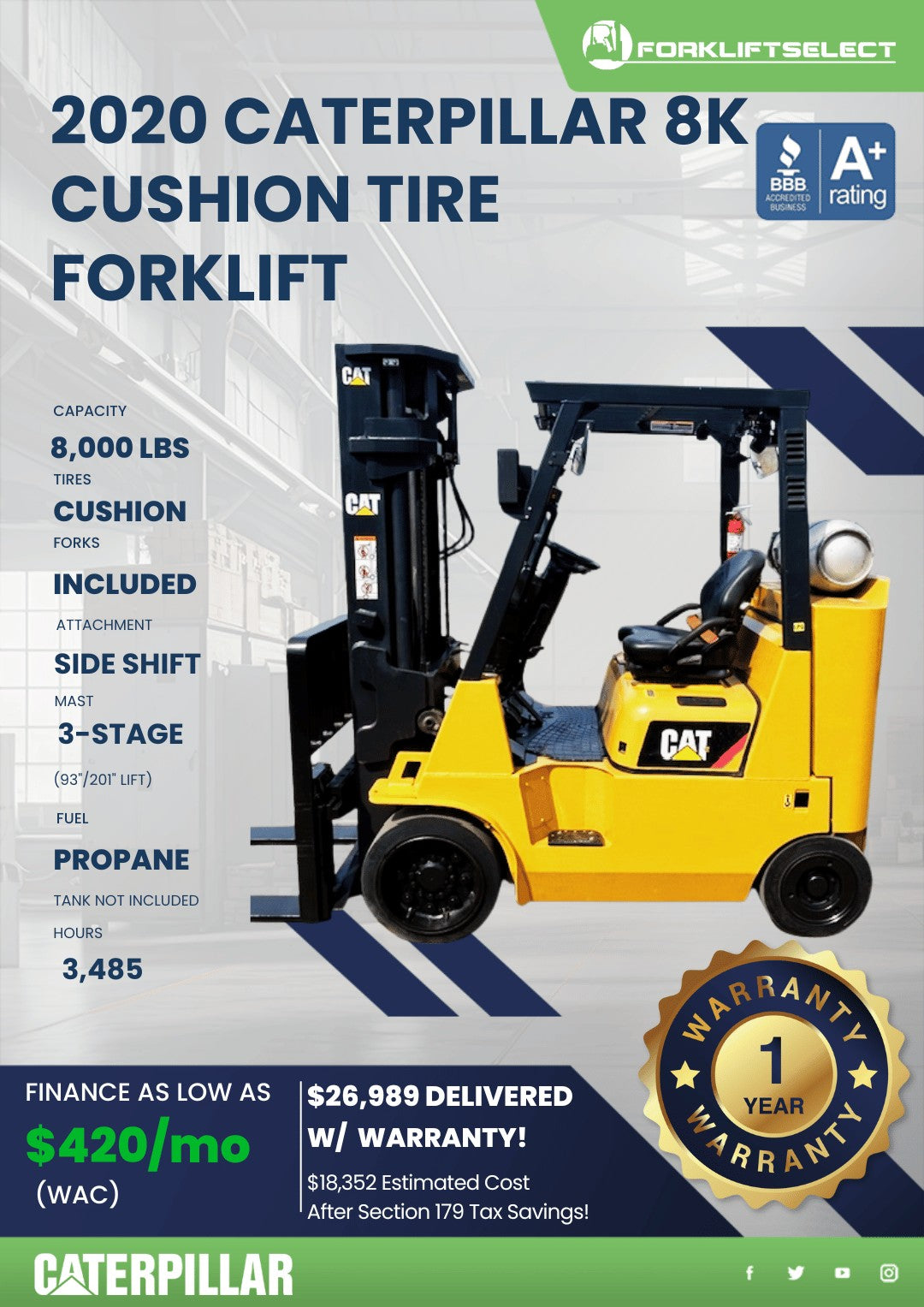 2020 Caterpillar 8K Cushion Tire Fo...