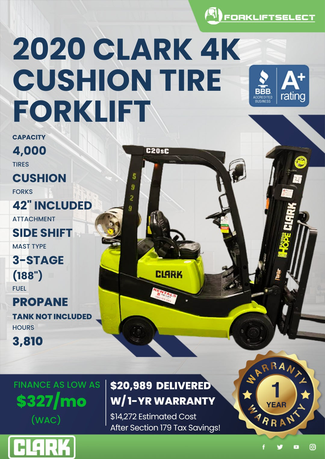 2020.0 Clark 4K Cushion Tire Forkli...