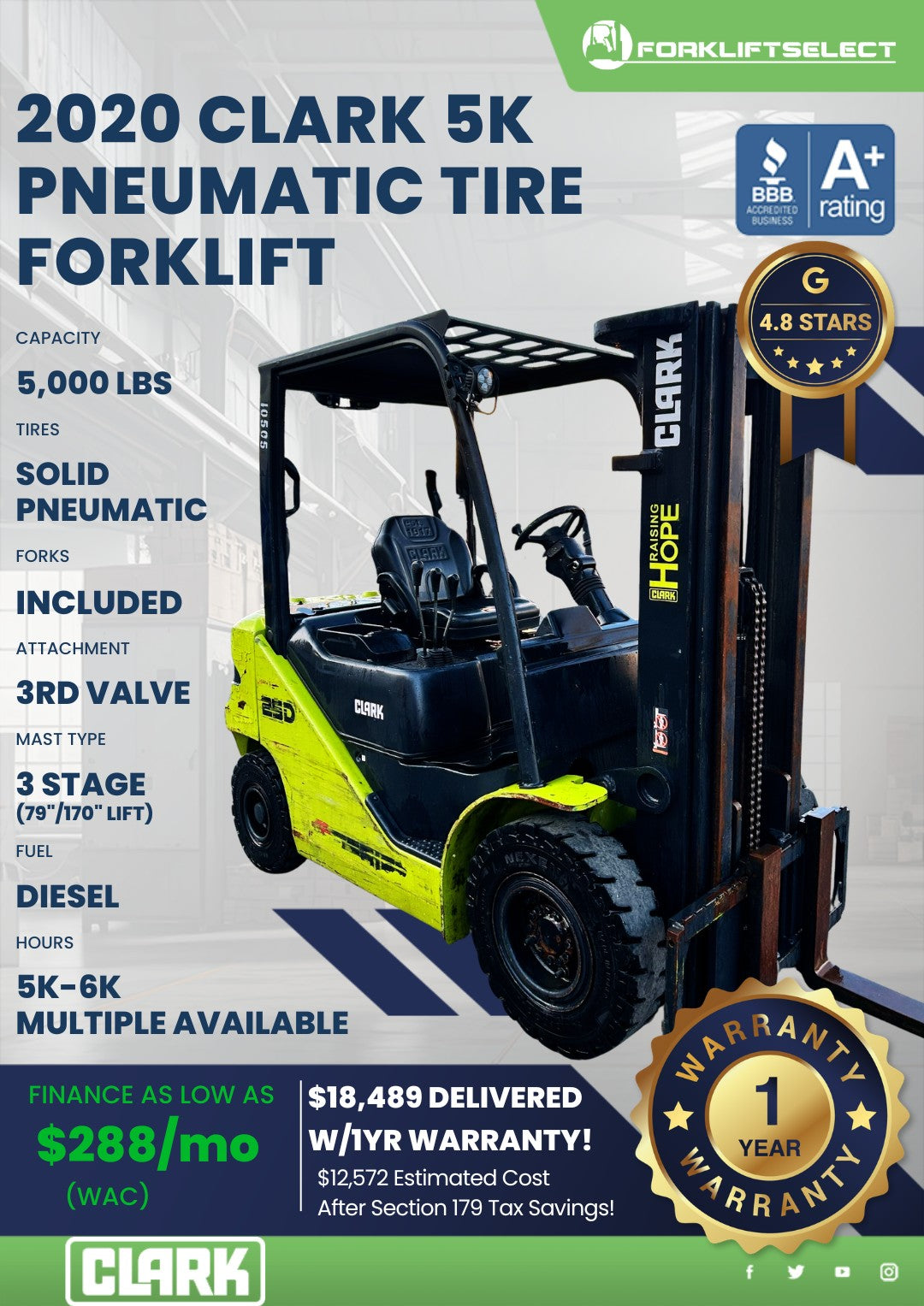 2020.0 Clark 5K Pneumatic Tire Fork...