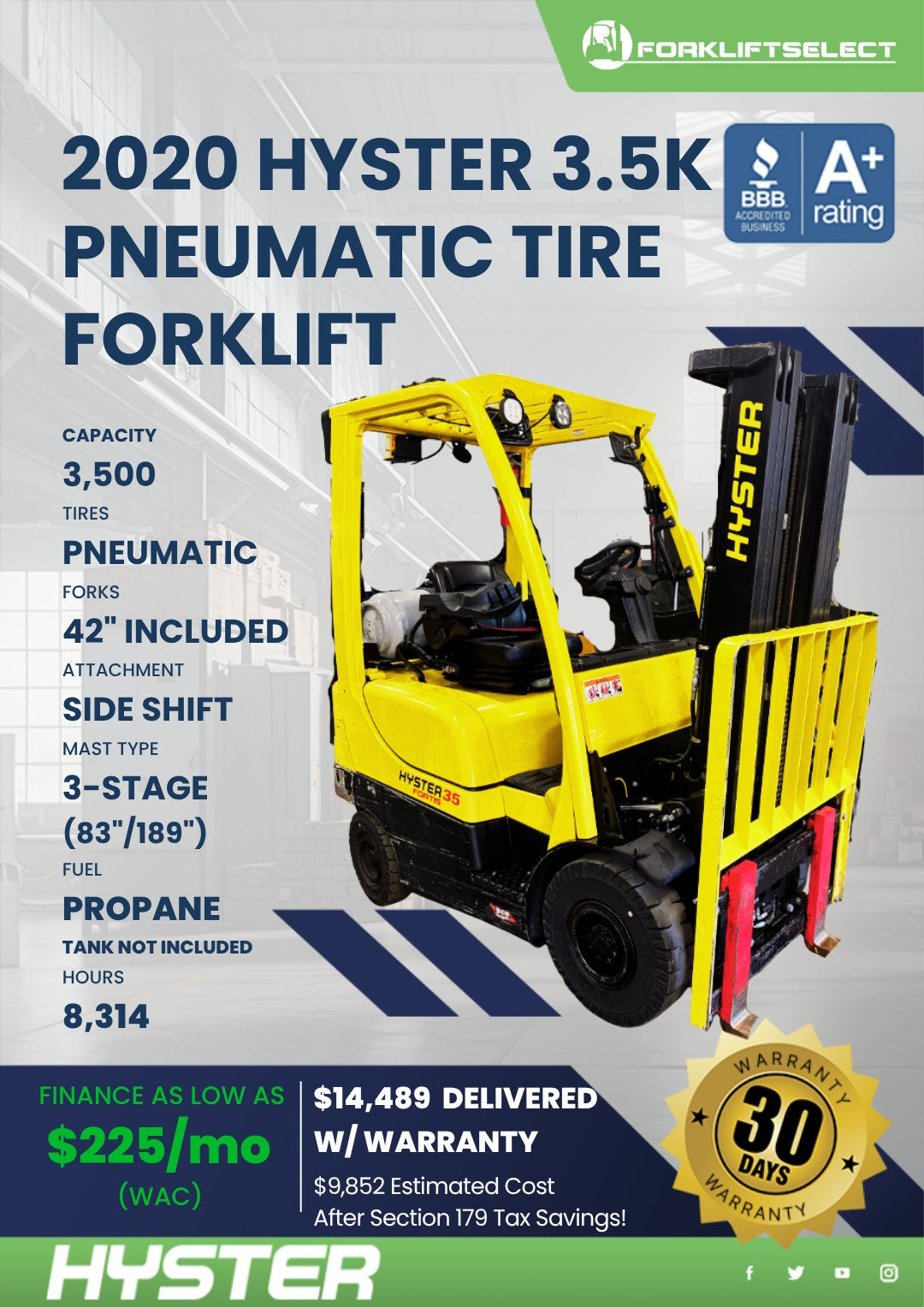2020 Hyster 3.5K Pneumatic Tire For...