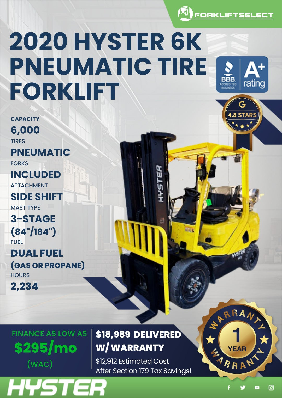 2020.0 Hyster 6K Pneumatic Tire For...