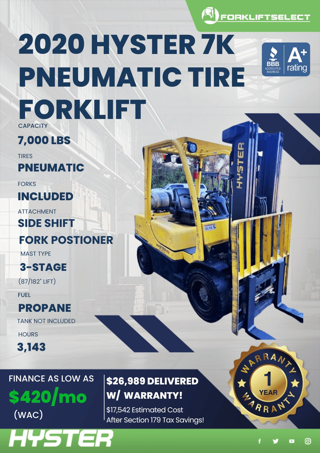 2020.0 Hyster 7K Pneumatic Tire For...