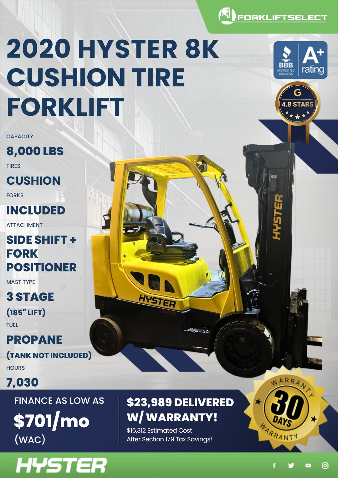 2020.0 Hyster 8K Cushion Tire Forkl...