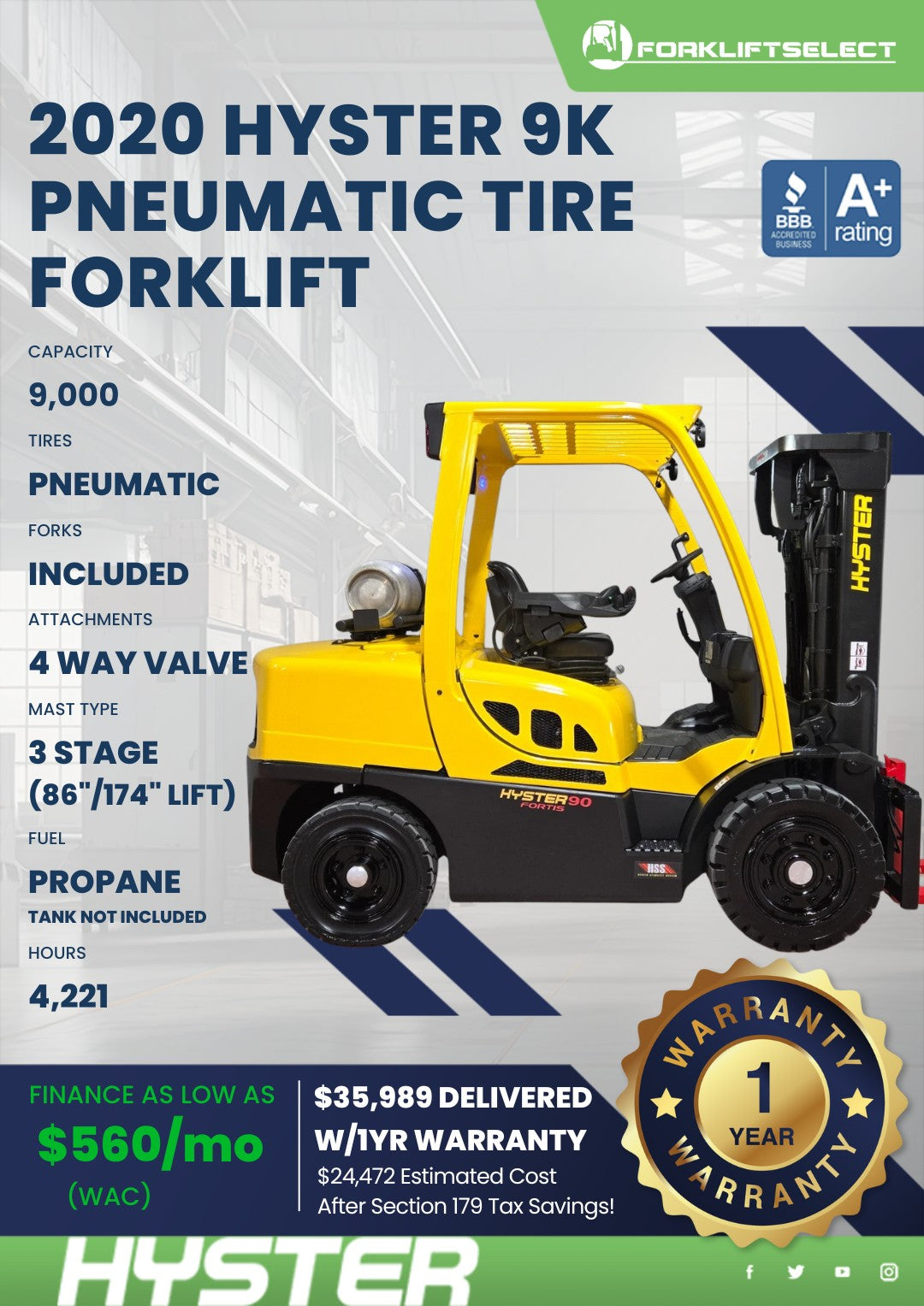 2020.0 Hyster 9K Pneumatic Tire For...