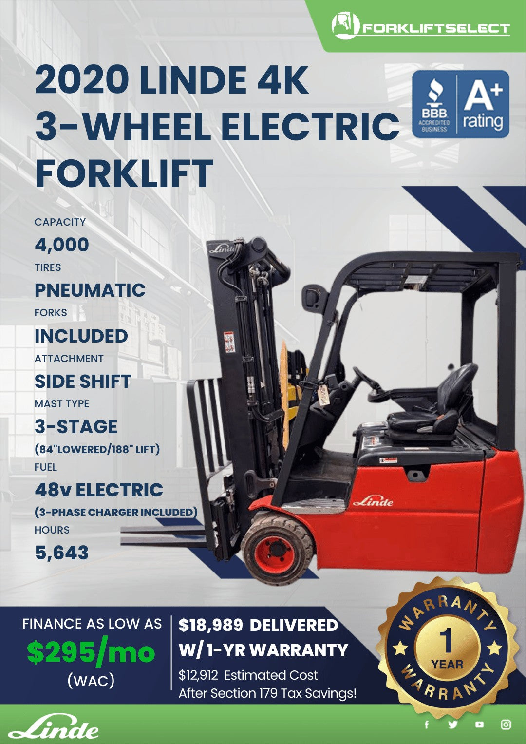 2020.0 Linde 4K Pneumatic Tire Elec...