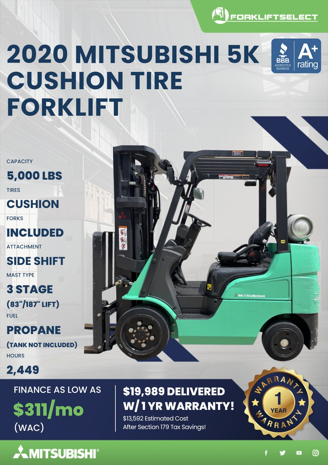 2020 Mitsubishi 5K Cushion Tire For...