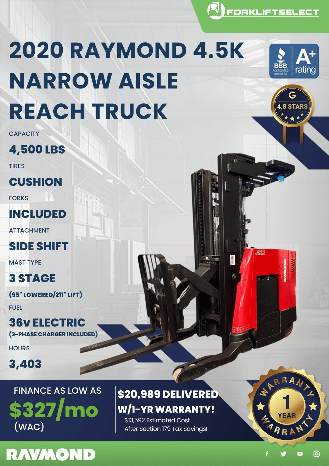 2020 Raymond 4.5K Cushion Tire Reac...