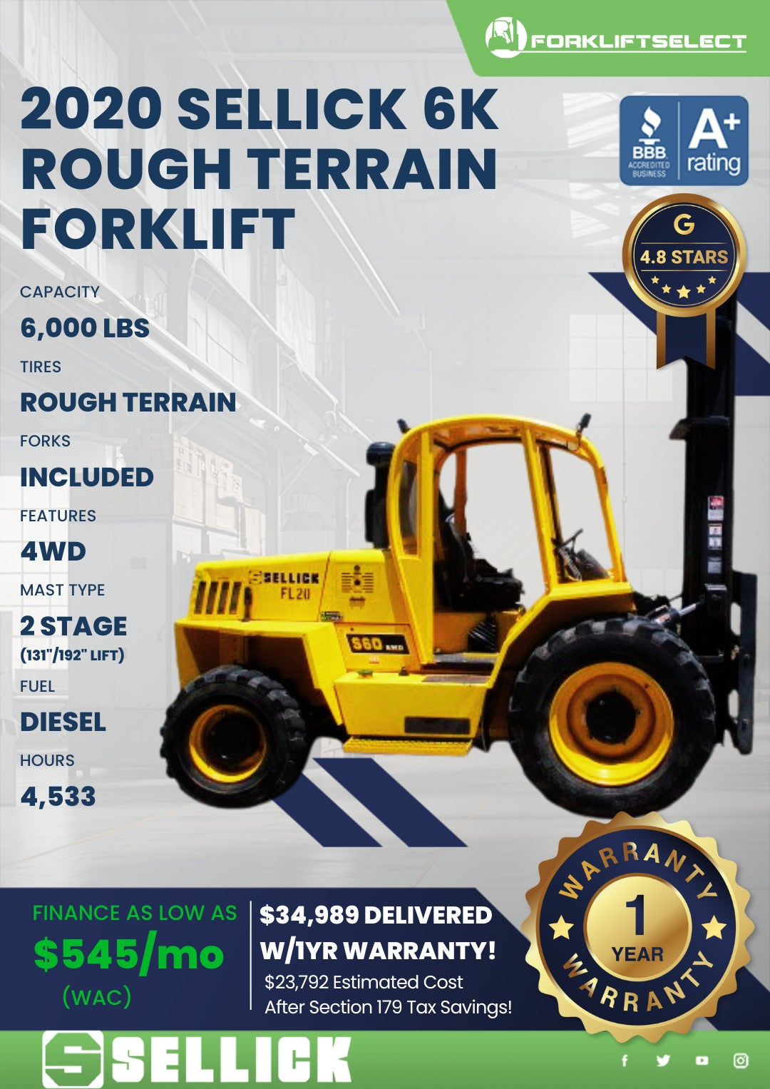 2020 Sellick 6K Rough Terrain Forkl...