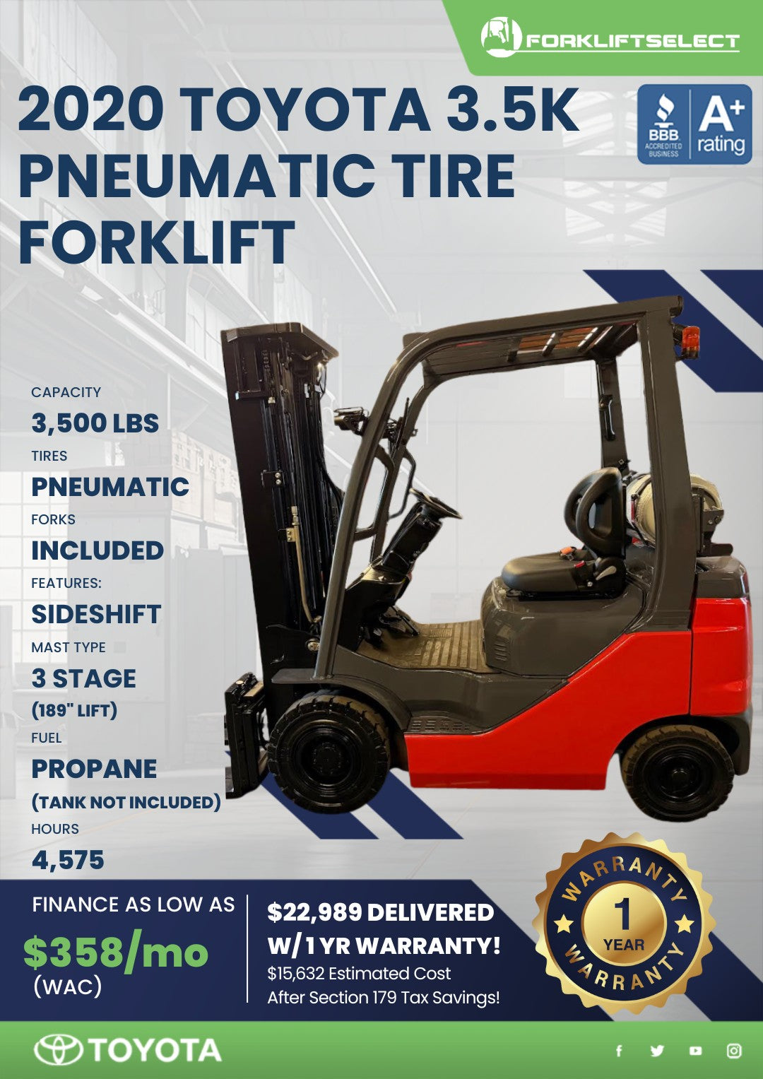 2020 Toyota 3.5K Pneumatic Tire For...
