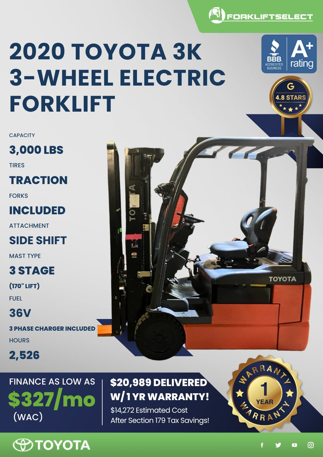 2020 Toyota 3K Cushion Tire Electri...