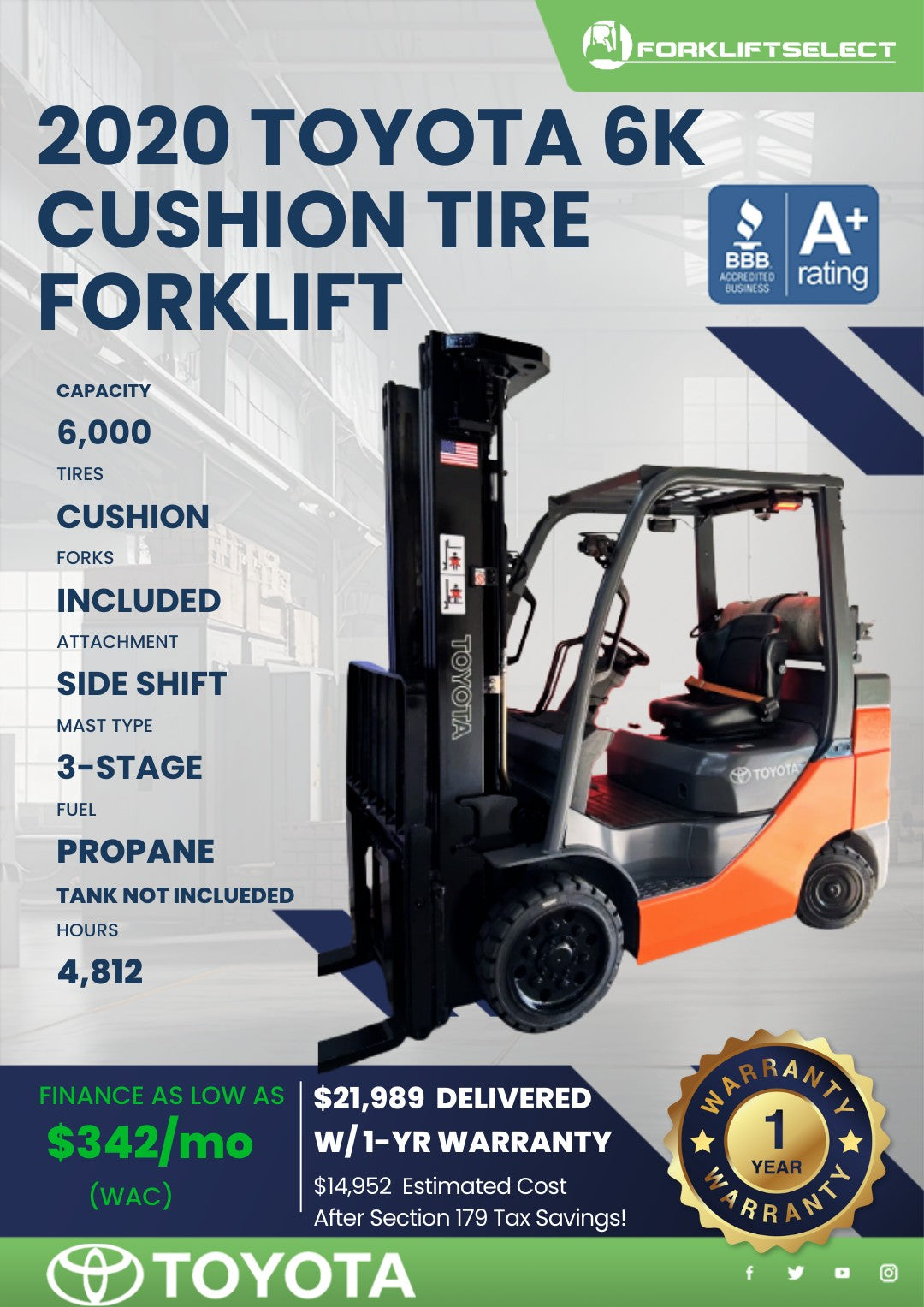 2020.0 Toyota 6K Cushion Tire Forkl...