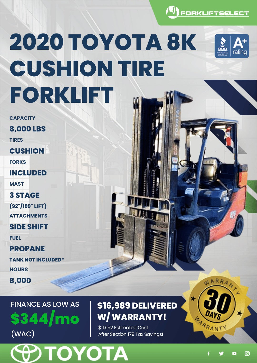 2020 Toyota 8K Cushion Tire Forklif...