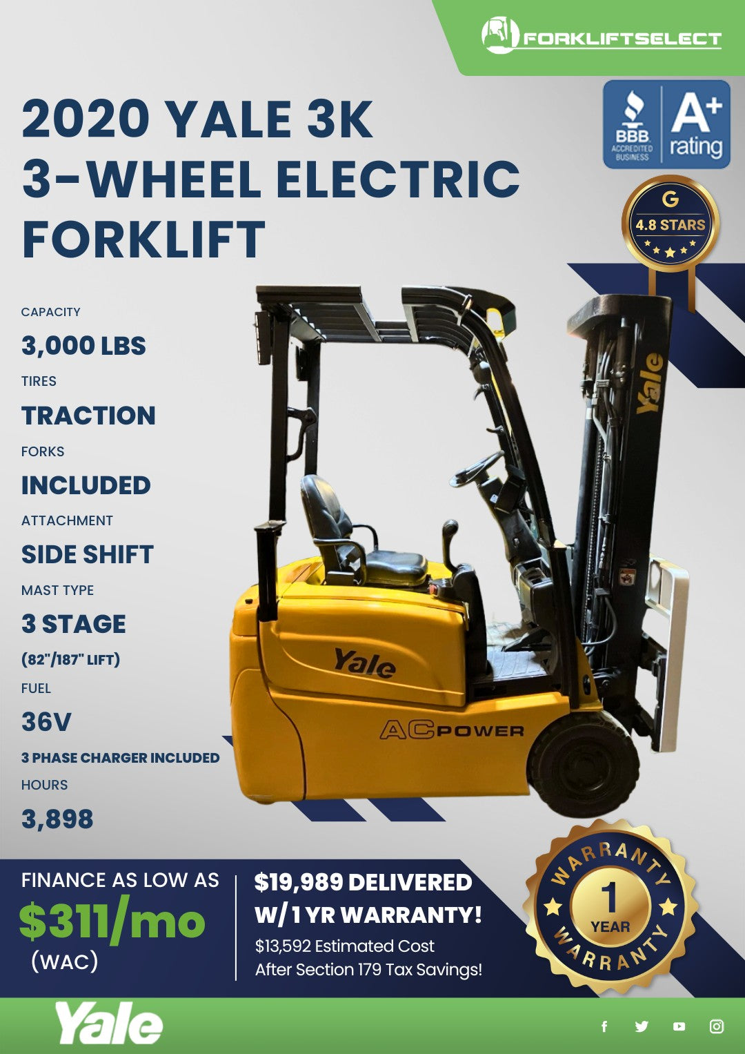 2020 Yale 3K Cushion Tire Electric ...