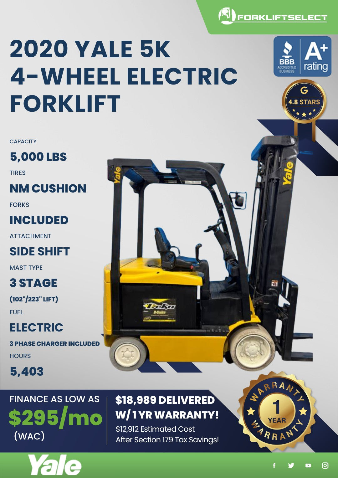 2020 Yale 5K 4-Wheel Electric Cushi...