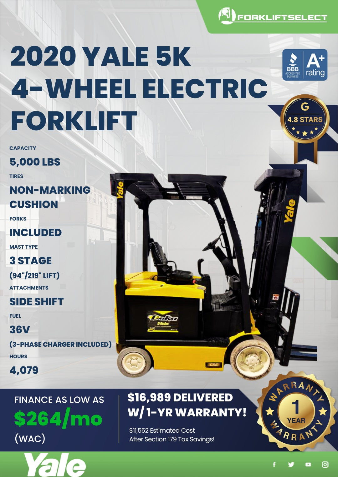2020 Yale 5K Cushion Tire Forklift