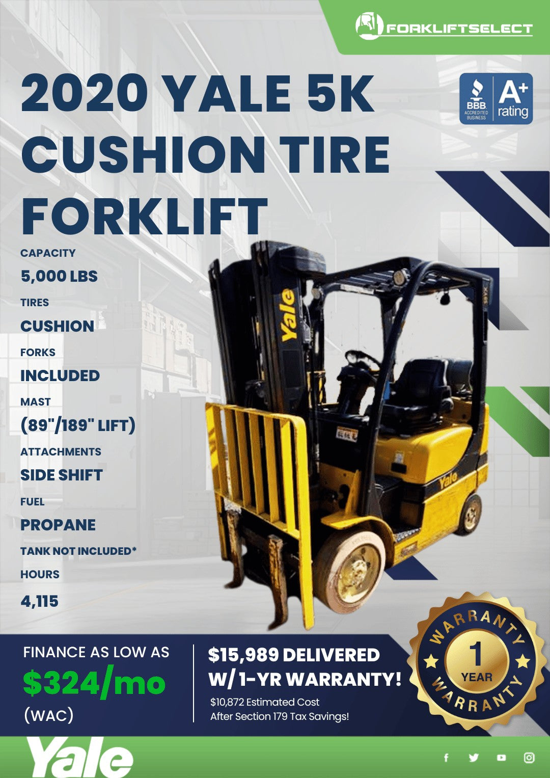 2020 Yale 5K Cushion Tire Forklift