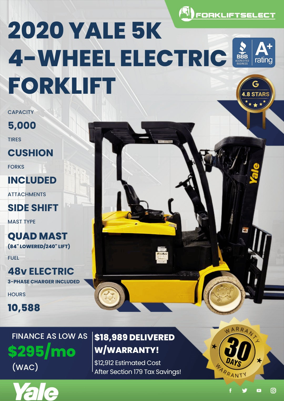 2020 Yale 5K Cushion Tire Electric Forklift