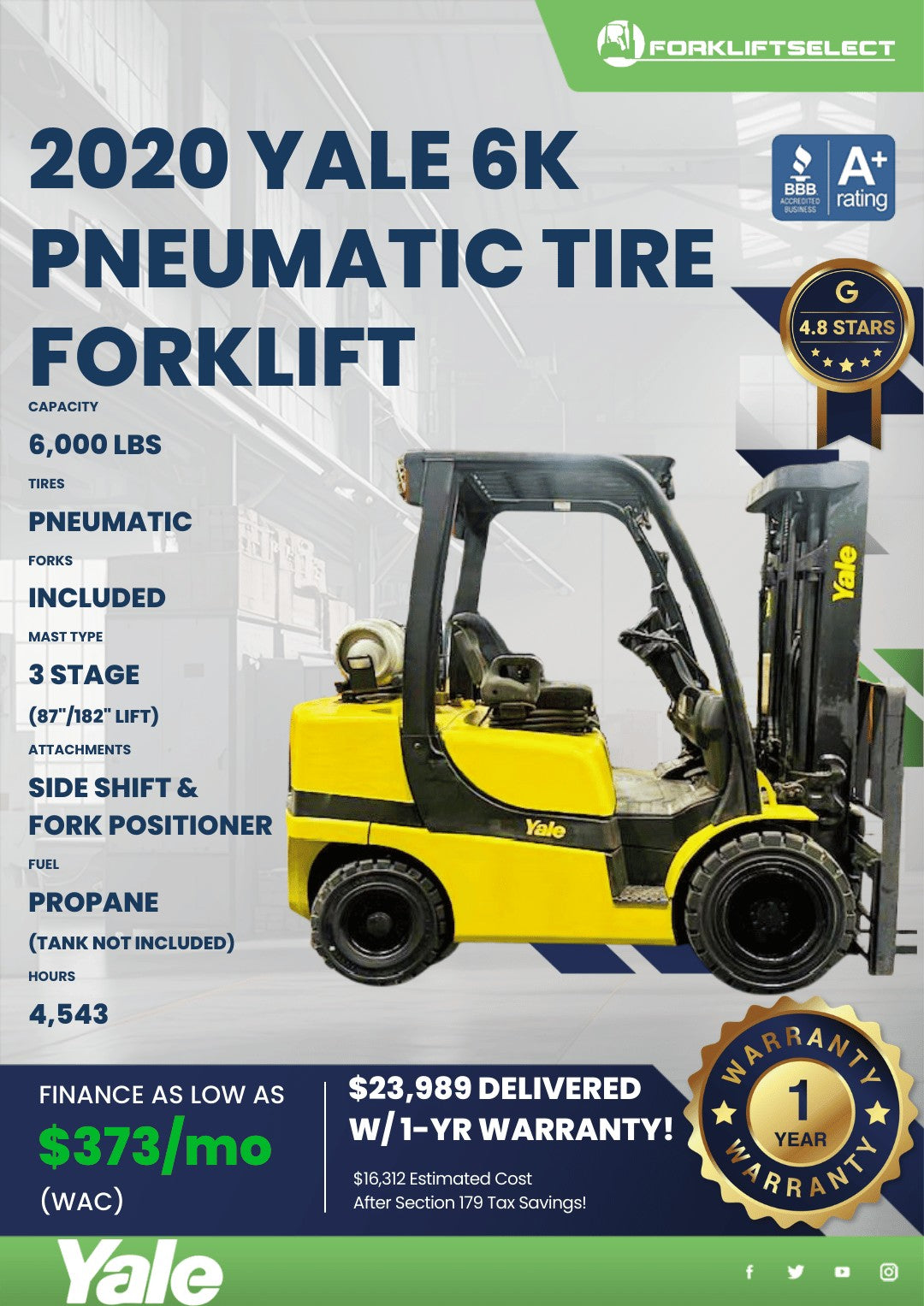 2020.0 Yale 6K Pneumatic Tire Forkl...