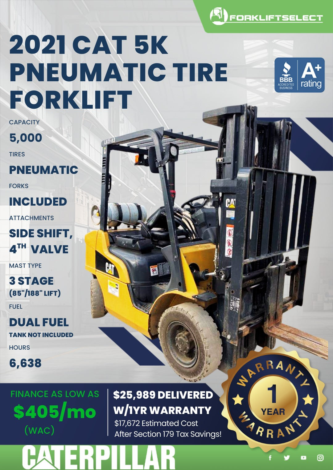 2021.0 CAT 5K Pneumatic Tire Forkli...