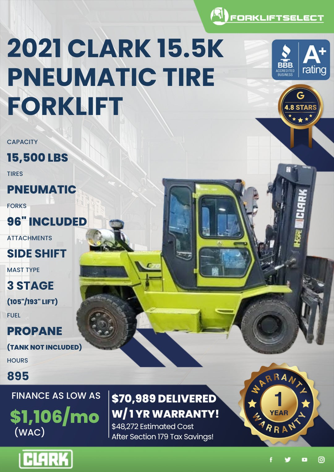 2021.0 Clark 15.5K Pneumatic Tire F...